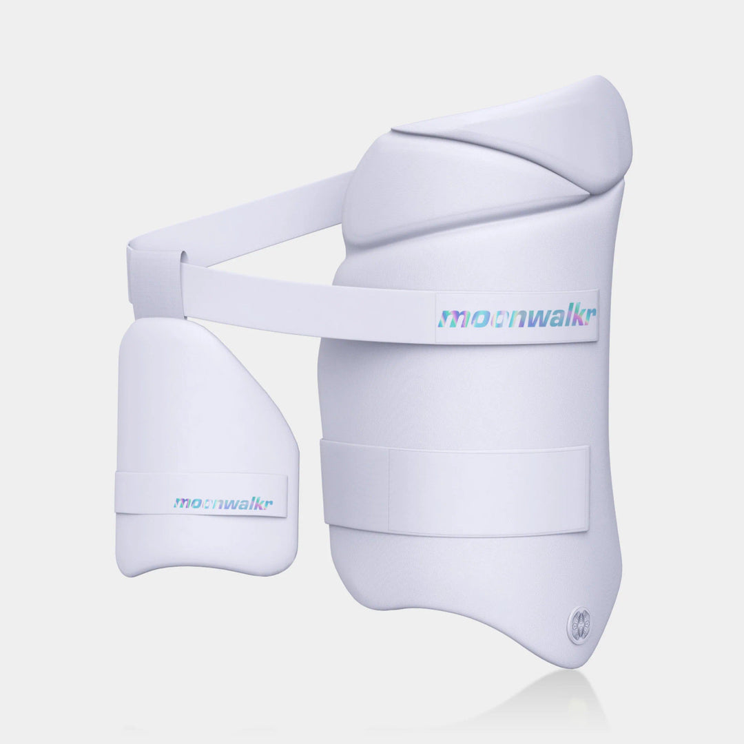 Moonwalkr 2.0 Cricket Batting Combo Thigh Guard Pad White @ Front View